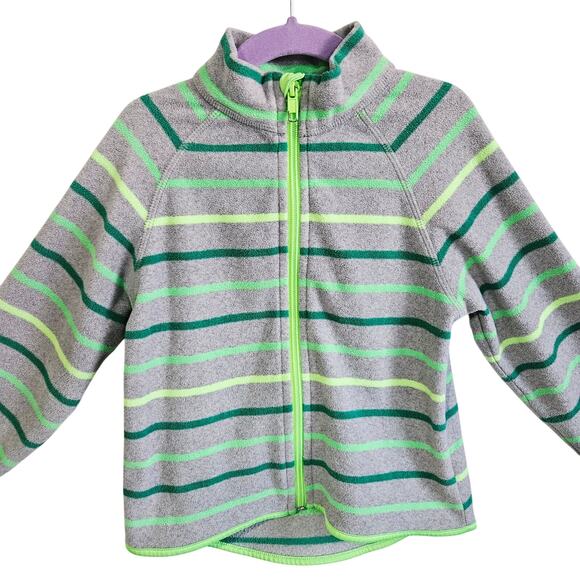 H&M Sport Kids 2-4Y Full Zip Fleece Jacket Gray Green Stripe Cozy Comfy Fall - Picture 2 of 6